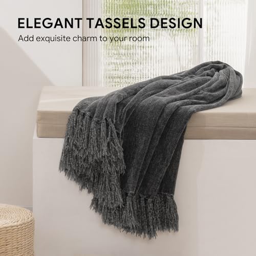 RECYCO Chenille Throw Blanket for Couch, 60" x 80", Dark Gray - color: Dark Gray, size: 60'' X 80''