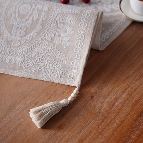 Coffee Table Runner Boho Farmhouse Dresser Scarf, Beige 14"x38" - color: Beige, size: 14 x 38 Inches