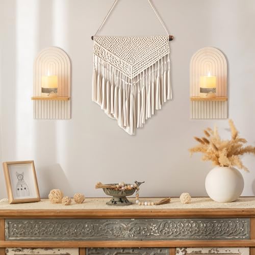 Boho Wall Candle Holder Set of 2 with White Arched 3D Design - color: White