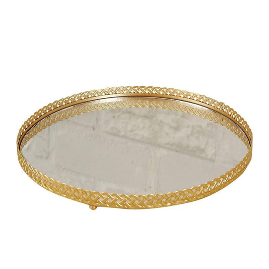 Gold Mirror Tray Round Vanity Organizer for Perfume Jewelry Home Decor