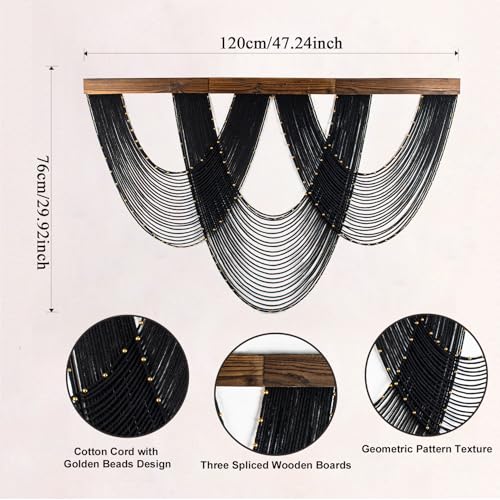 LB Large Macrame Wall Hanging Black, Boho Tapestry Wall Hanging Macrame Wall Art Handmade Yarn Woven Wall Art Modern Home Decor Headboard Wall Decor for Bedroom Living Room Dorm Nursery, 47x30 Inch - color: Black Gold