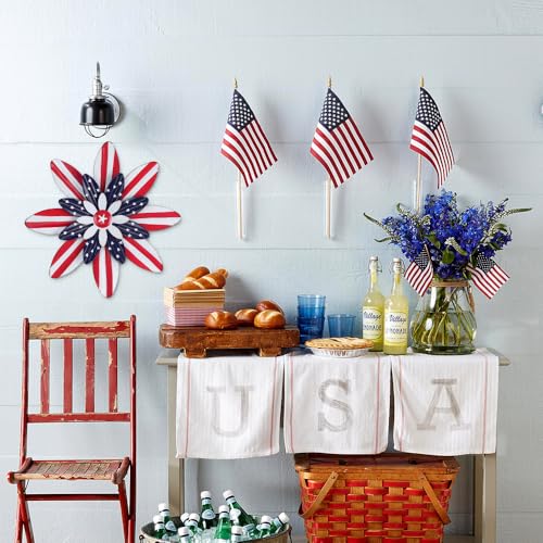 hogardeck 4th of July Decorations Outdoor, 16 inch Red White and Blue Metal Flower Wall Art for Fourth of July Decor, Patriotic Decorations for Yard Garden Home Indoor Mantel - color: 16"-RBW-03