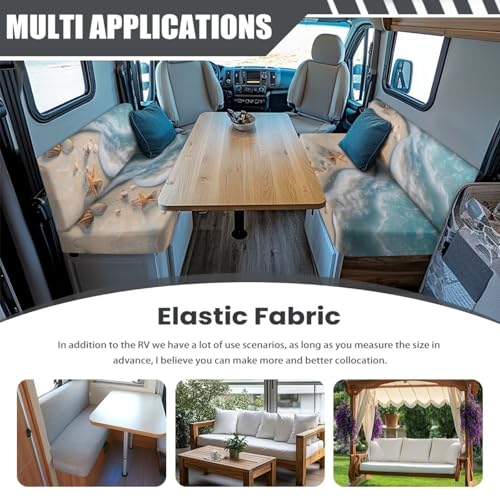 Beach Starfish Ocean Wave Print RV Dinette Cushion Covers Wear-Resistan Camper Cushion Slipcover Elastic 2 Seat Sofa Chair Cover 1 Backrest Covers and 1 Bench Covers - color: Beach Starfish Ocean Wave