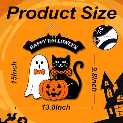 HKDGVRTB Halloween Decorations Outdoor/Indoor,Home Decor Wooden Welcome Sign Wall/Door,Cute Ghost/Black Cat/Pumpkin Hanging Decor,Durable Fall Wreaths for Horror party - color: black, size: 15"L x 13.8"W