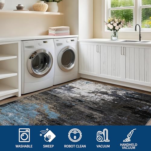 GarveeHome Machine Washable Runner Abstract Hallway Rugs 2x6 Grey Brown - color: Natura/Land, size: 2' x 6' (Rectangular)