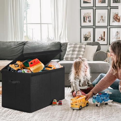 INDRESSME 122L Large Toy Storage Box with Lid Divider Kids Organizer Bin - color: Black, size: 26"x17"x17"