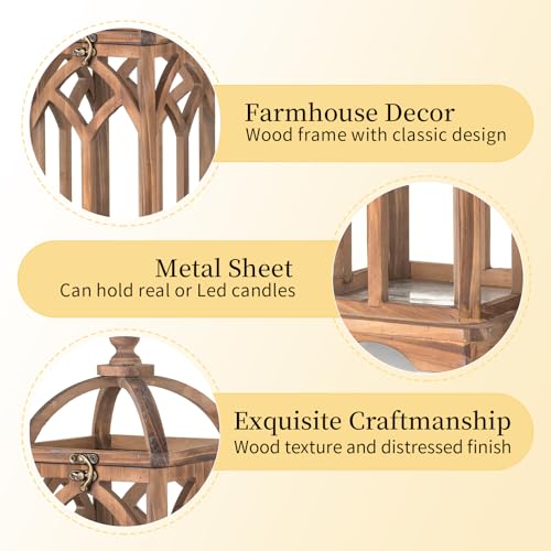 Romadedi Farmhouse Wood Candle Lantern Decorative 12"/16", Set of 2, Brown - color: Brown