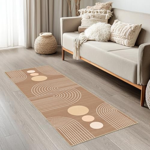Boho Runner Rug 2x6,Brown Geometric Modern Washable Non-Slip Hallway Rug - color: Camel Brown, size: 6' x 2' (Rectangular)
