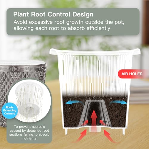 QCQHDU 2 Pack Self Watering Pots, 5.7 Inch, with Drainage Holes, Gray - color: Gray, size: 5.7in