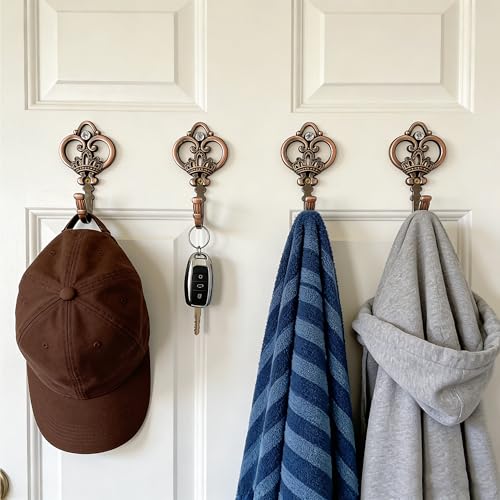 4 Pack Copper Crown Curtain Holdbacks, Heavy Duty Metal Wall Hooks for Hanging Drapes, Coats, Hats & Towels, Vintage Rustic Decor for Living Room, Bedroom, Entryway - color: Copper, size: 4PCS