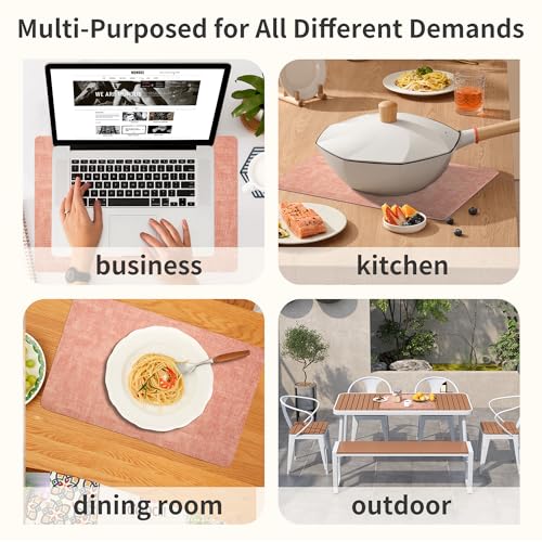 Maxpearl Faux Leather Placemats Set of 6, Easy to Clean, Peachy Pink - color: Peachy Pink