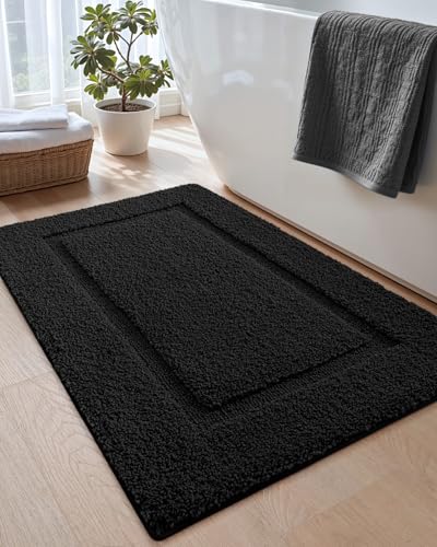 DEXI Bath Mat 24x16, Soft Absorbent Bathroom Rugs Non Slip, Black - color: Black, size: 24" X 16" (Rectangular)