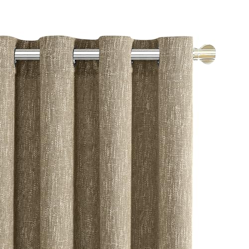 Burlap Linen Farmhouse Curtains 84 inch Length 2 Panels for Living Room Textured Thick Light Filtering Privacy Window Curtain Drapes with Grommet for Bedroom 7ft (52x84 Coffee) - color: Coffee, size: 52"W x 84"L (Pack of 2)