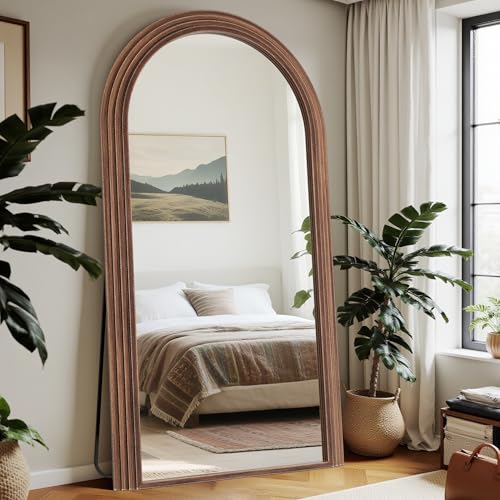 Antok Full Length Mirror 82"×44" Floor Mirror Standing Tall Mirror, Arched Stand up Large Wall Mirrors, Freestanding Full Body Mirrors for Bedroom Living Room Wood Vintage Style Nature - color: Nature, size: 82"L x 44"W, style: Wood Vintage Style