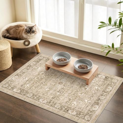 2x3 Washable Entryway Area Rug Non-Slip Distressed Khaki Door Mat - color: Accent | Beige Khaki, size: 2' x 3' (Rectangular)