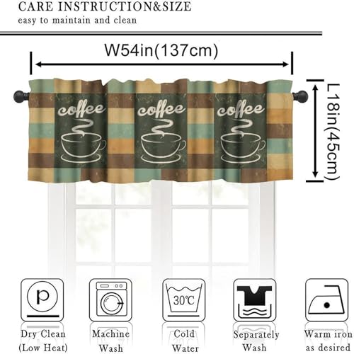 Retro Coffee Valances Curtains, Abstract Coffee Cups Teal Brown Background Rod Pocket Window Treatment Valance for Kitchen Dinning Room Living Room Bedroom Cafe, 54x18 Inch - color: Coffee-6, size: 53"W x 18"L (Pack of 1)