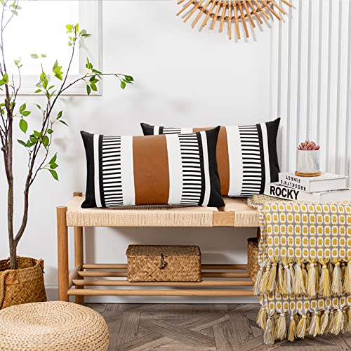 Decorative Striped Lumbar Pillow Cover 12x20 Black White & Brown - color: Black, size: 20" x 12" (Pack of 2)