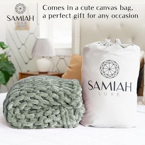 SAMIAH LUXE Chunky Knit Throw Blanket 50x60 in, 6 lb Sage Green - color: Sage, size: 50x60in