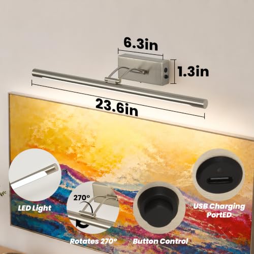 Battery Operated Picture Light for Wall,Brushed Nickel 23.6-Inch - color: Brushed Nickel, size: 23.6 Inch