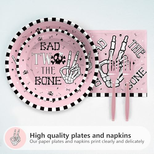 Grencian 96 Pcs Bad Two The Bone Party Decorations for Girls, Serves 24 - style: Pink Bad Two The Bone