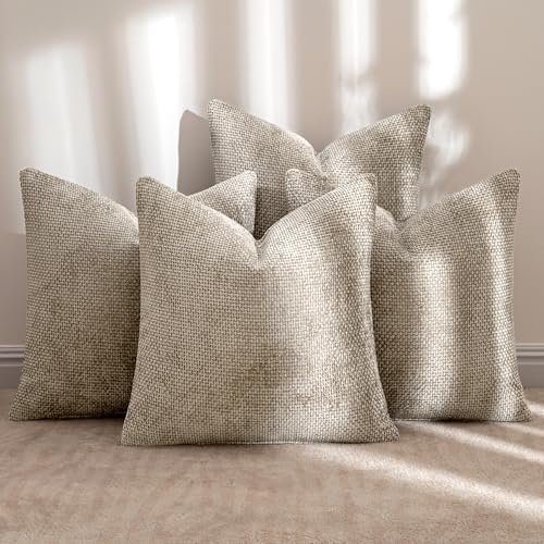 MIULEE Soft Decorative Chenille Pillow Covers Khaki 18x18 Pack of 4 - color: Khaki, size: 18" x 18" (Pack of 4)