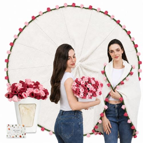 Lily of the Valley Crochet Flower Bouquet Blanket, Knitted Throw Blanket - color: Lily of the Valley, size: Medium
