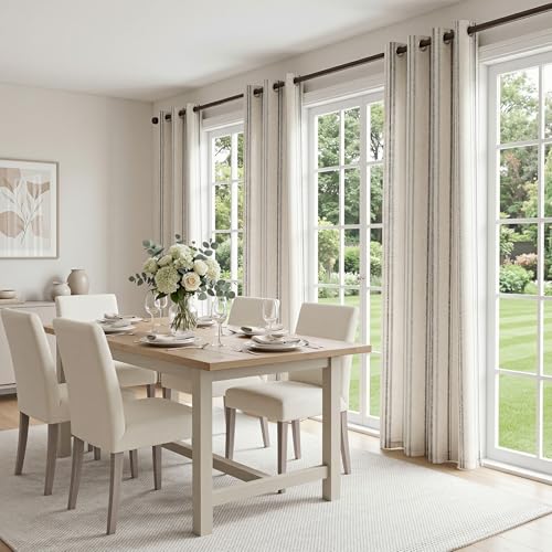 MYSKY HOME Grey Striped Linen Curtains for Living Room 84 Inches 2 Panels - color: Grey, size: 52"W x 84"L (Pack of 2)