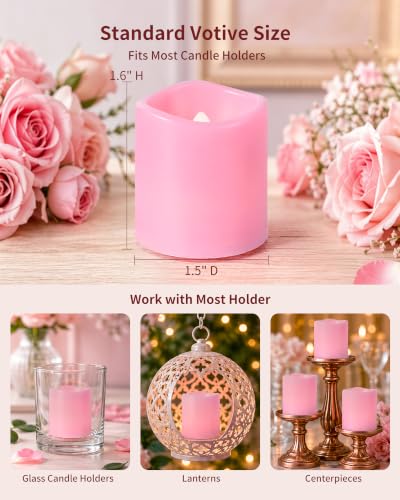 Homemory 12 Pack Pink Flameless Flickering LED Votive Tealights Candles - color: Pink (Soft White Llight), size: 12 Pack