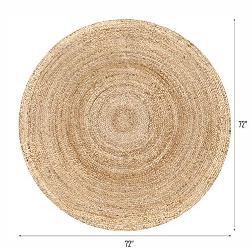 Hausattire Jute Braided Woven Area Rug 6 Feet Round - Natural - color: Natural, size: 6' Round