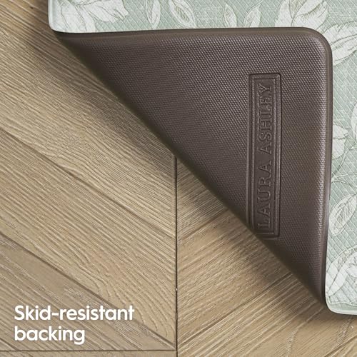 Laura Ashley - Anti-Fatigue Kitchen Mat, Iris Floral Design, Stain, Water & Fade Resistant, Cooking & Standing Relief, Non-Slip Backing, Measures 17.5" x 32", Sage Green Iris - color: Sage Green, size: 32"L x 17.5"W x 0.47"Th