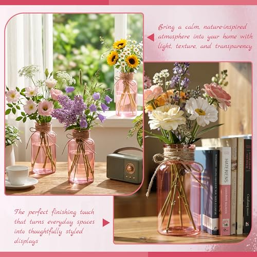 Mason Jar Glass Vases 6 Pack, Pink Flower Vase for Centerpieces - color: Pink