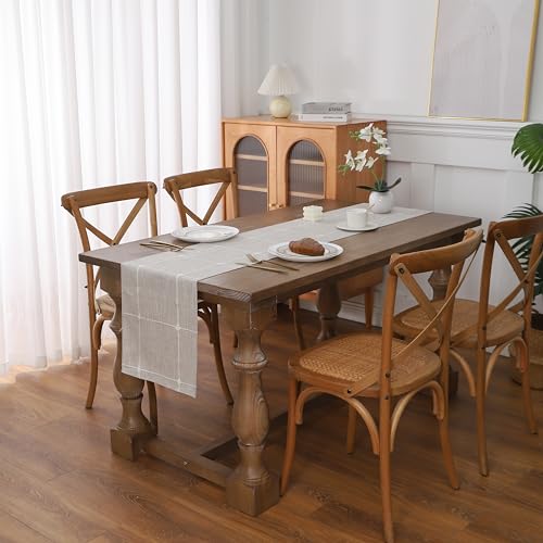 Gernaice Boho Table Runner, Modern Plaid Cotton Linen Farmhouse Table Runners for Dresser Dining Living Room Bedroom Home Decor, 60" L X 13" W Brown - size: 13" X 60", style: Brown Plaid