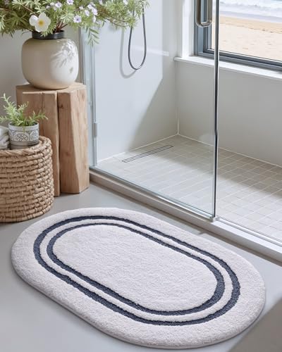 DEXI Oval Bath Mats for Bathroom Non Slip, 36x24 Absorbent Bath Mat, Navy - color: Navy, size: 36" X 24" (Oval)