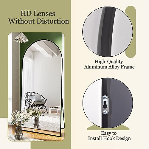BEAUTYPEAK 71" x 30" Arch Floor Length Mirror with Stand, Black - color: Black, size: 71"L x 30"W