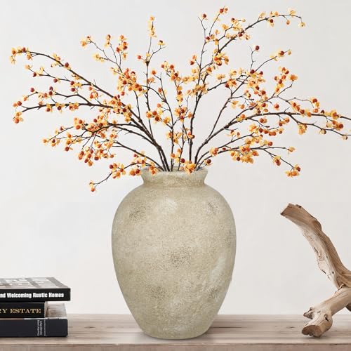 Large Rustic Farmhouse Vase, 9'' Ceramic Flower Vase for Home Table Decor - color: Terracotta