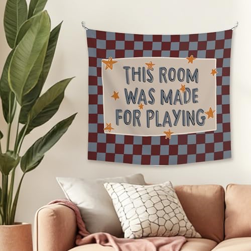 JMENGSSFL Kids Playroom Tapestry, Vintage Nursery Tapestry Wall Hanging, This Room Was Made for Playin Checkered Wall Decor Hanging Tapestries for Home Kids Nursery Room Bedroom Playroom, 50x60 Inch - color: color20