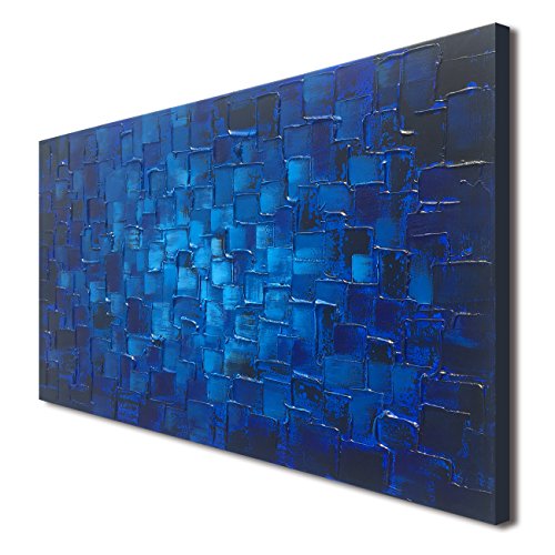 MyArton Large Abstract Dark Blue Square Wall Art Hand Painted Textured Oil Painting on Canvas Ready To Hang 60x30inch - color: Blue, size: 60"L x 30"W