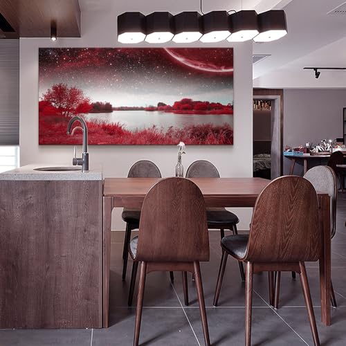MHARTK66 Large Red Landscape Canvas Wall Art for Living Room,Meadow 60x30 - color: View Of Red Starry Sky Lake (Wrapped Canvas), size: 60"L x 30"W