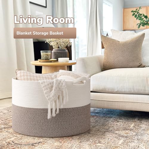 Goodpick Extra Large Woven Blanket Basket Living Room & Playroom, 115L - color: Mele, size: 23.5x23.5x15.8 Inch (Pack of 1)