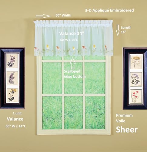 Today's Curtain,Vineyard 3-D Appliqué,Valance 14", Ecru, 60" W x 14" L - color: Ecru, size: 60"W x 14"L (Pack of 1)
