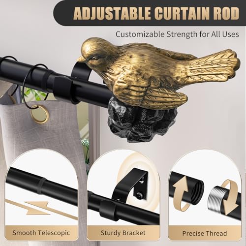 Vintage Gold Curtain Rod 72 to 144 Inches Curtain Rods for Windows Adjustable Heavy Duty Drapery Rod with Bird Finials for Living Room Bedroom - color: Vintage Gold, size: 36"-144"