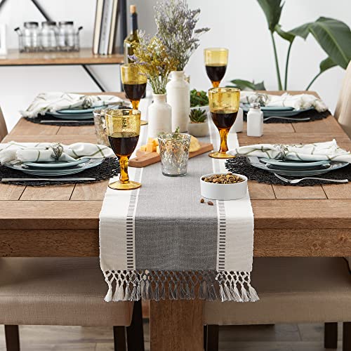 DII Dobby Stripe Table Runner, 13x108 Cool Gray & Cream Background - color: Cool Gray, size: 13x108"
