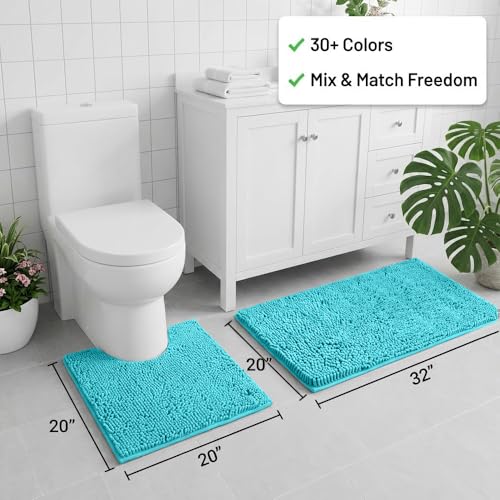 Bathroom Rugs Sets 2 Piece,Super Absorbent Chenille Bath Mats and U-Shaped Toilet Rug,Strong PVC Non Slip Backing,Microfiber Washable Dry Quickly Bath Mats for Bathroom(20"x32"+20"x20"U, Light Blue) - color: Light Blue