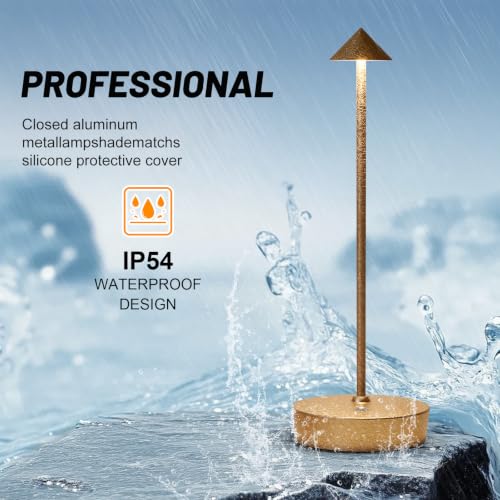 2Pack Rechargeable Cordless Table Lamp, Portable Powered LED Battery 6000mAh Metal USB Desk Lamp, 3 Levels Brightness Light for Restaurants Outdoor (2pack LCE Flower Gold) - color: 2pack Lce Flower Gold