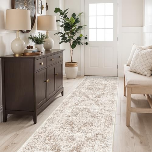 2'6"x8 Washable Runner Rug: Vintage Non-Slip Rug for Kitchen IvoryBeige - color: Ivory/Beige, size: 2'6" x 8' (Runner)