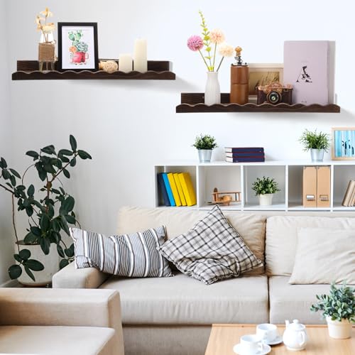 Suzile 2 Pcs Scalloped Floating Wall Shelves,23",Dark Brown - color: Carbonized Brown, size: 23"