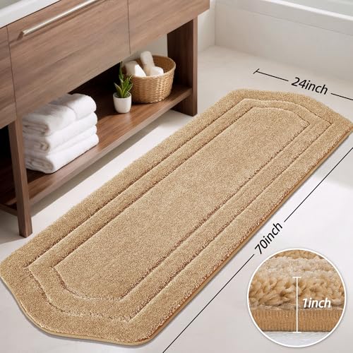 COSY HOMEER Plush Non-Slip Bath Mat, Beige, 24" x 70" - color: Beige, size: 24" x 70" (Oval)