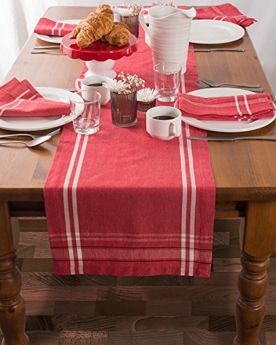 DII French Stripe Dining Table Collection Farmhouse Style Table Runner, 14x72 Inches, Red Chambray - color: Red Chambray, size: 14x72 Inches (Pack of 1)