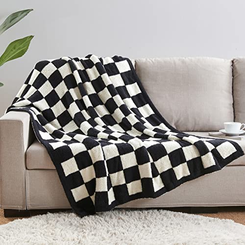 CozeCube Black White Reversible Checkered Knit Throw Blanket 50"x60" - color: Jet Black and White, size: 50"x60"