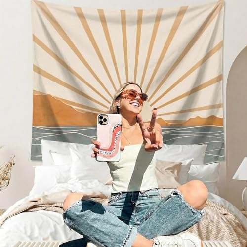 Apdidl Boho Tapestry Wall Hanging for Bedroom Aesthetic, Bohemian Sun Sunrise Sea Vintage Tapestries for Living Room, Retro Hippie Rainbow Mountain Backdrop Tapestry for Dorm Room Decor (51" X 60") - color: Boho Wall Tapestry, size: 60"L x 51"W